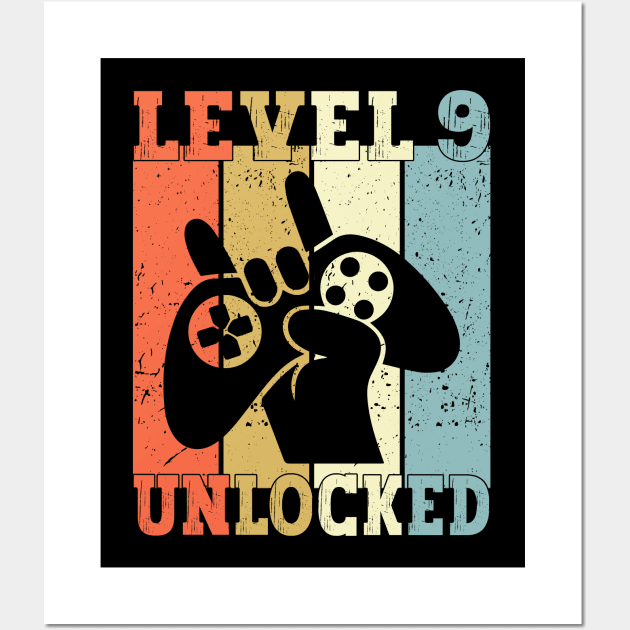 Level 9 Unlocked Video Gamer 9 Years Old 9th Birthday Level Unlocked Wall Art by Charaf Eddine